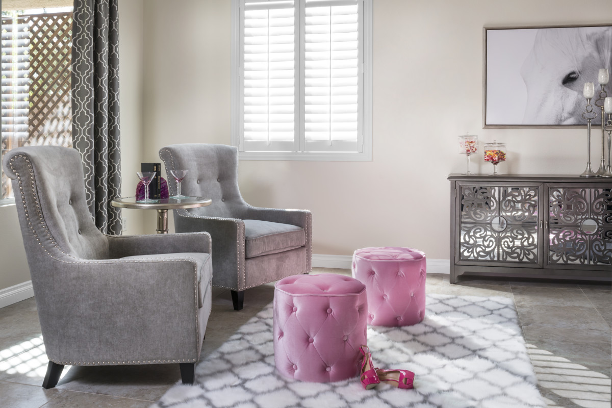 Virginia Beach pink living room with shutters